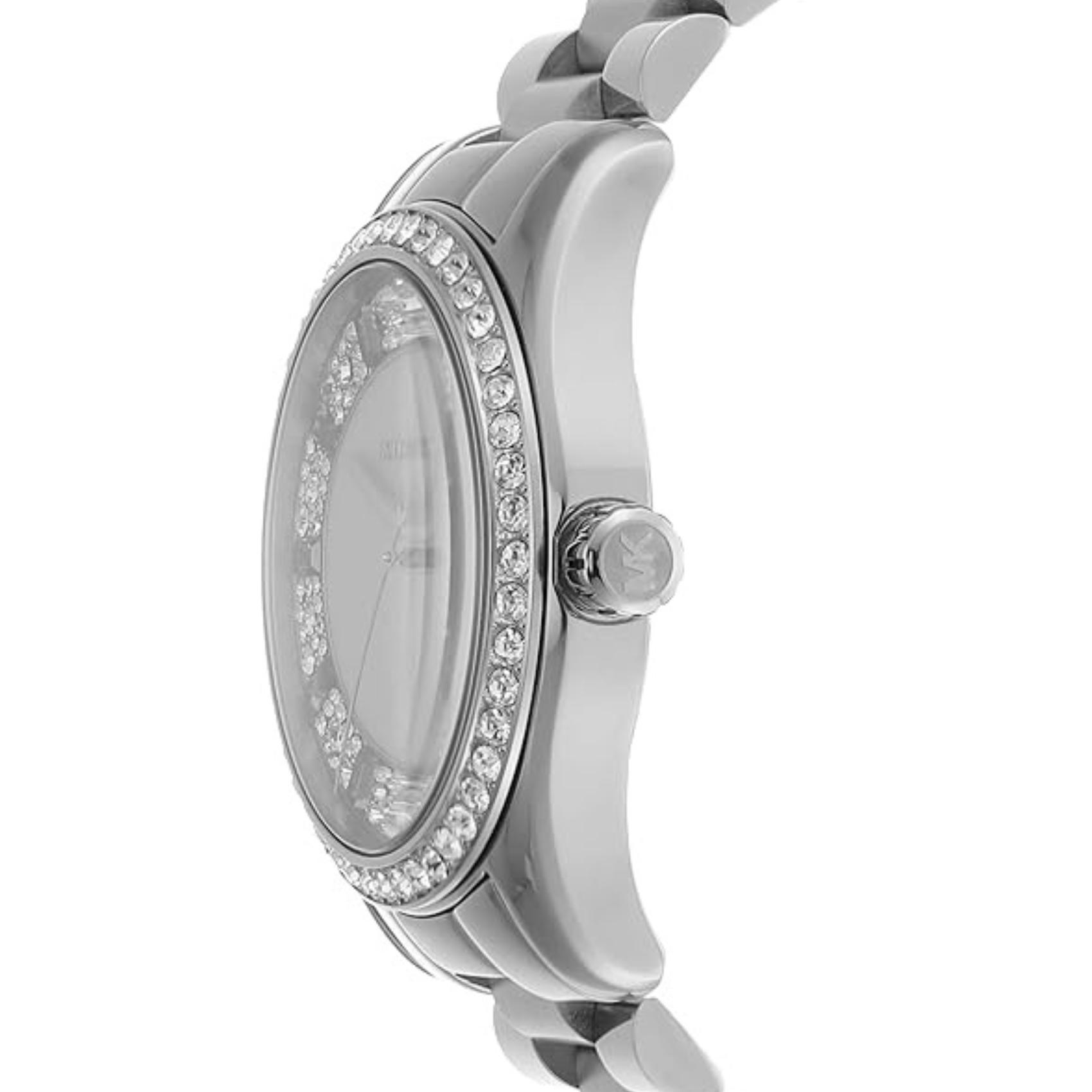 Michael Kors Lexington Lux Three Hand Mother of Pearl Silver Dial Silver Steel Strap Watch for Women - MK7445