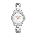 Michael Kors Liliane Three Hand Mother of Pearl White Dial Silver Steel Strap Watch For Women - MK4556