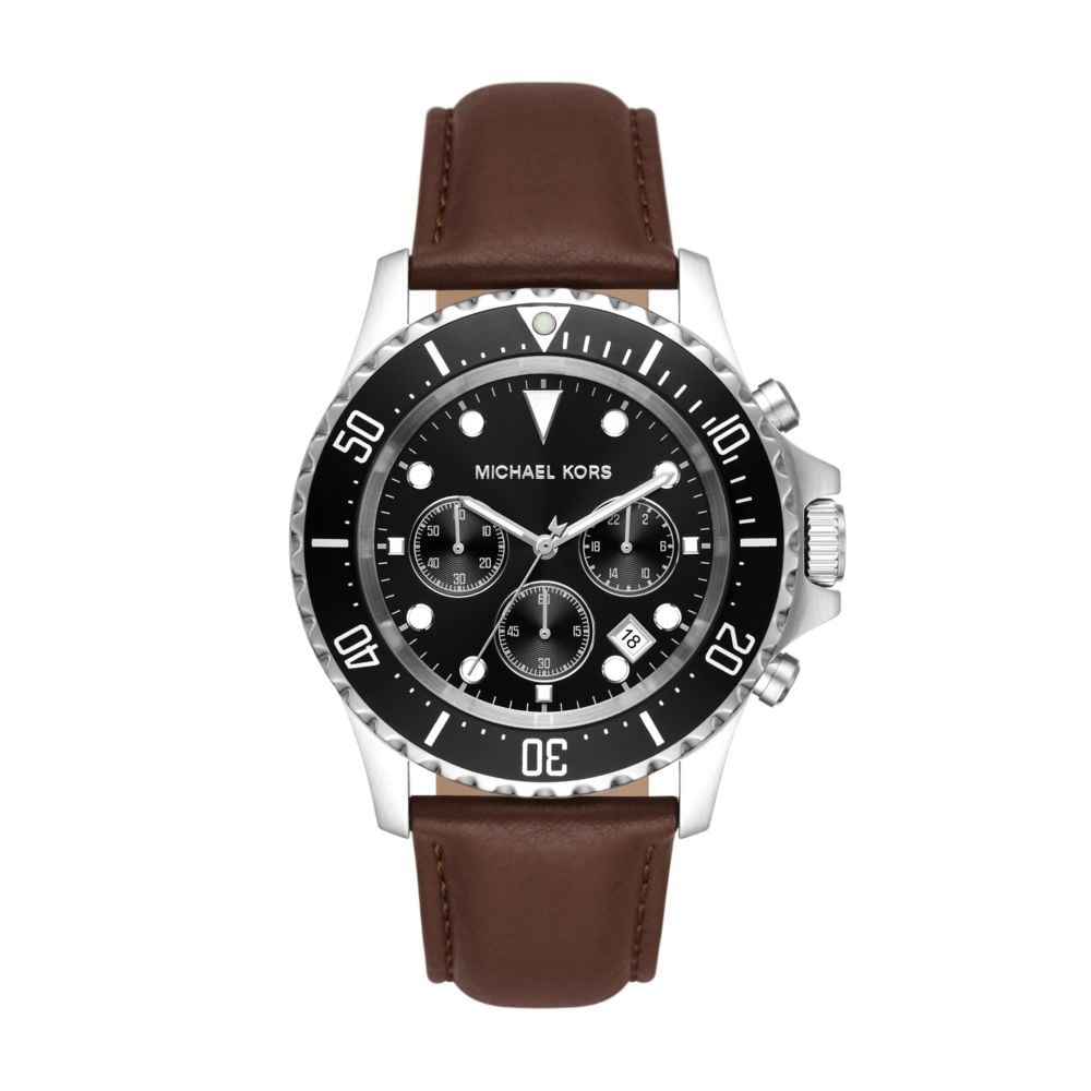 Michael Kors Everest Chronograph Black Dial Brown Leather Strap Watch For Men - MK9054