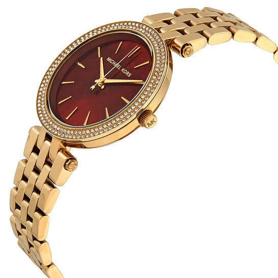 Michael Kors Darci Quartz Mother of Pearl Red Dial Gold Steel Strap Watch For Women - MK3583