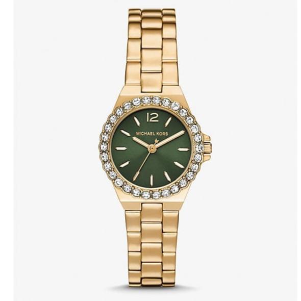 Michael Kors Lennox Quartz Green Dial Gold Steel Strap Watch For Women - MK7395