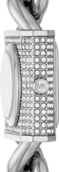 Michael Kors Chain Lock Pave Silver Dial Silver Steel Strap Watch For Women - MK4718