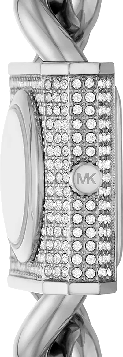 Michael Kors Chain Lock Pave Silver Dial Silver Steel Strap Watch For Women - MK4718