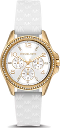 Michael Kors Mini Pilot Quartz Silver Dial White Silicone Strap Watch For Women - MK7372