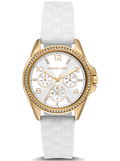 Michael Kors Mini Pilot Quartz Silver Dial White Silicone Strap Watch For Women - MK7372