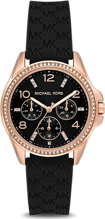 Michael Kors Mini Pilot Black Dial Black Silicone Strap Watch For Women - MK7373