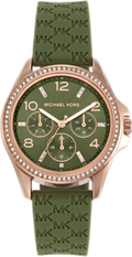 Michael Kors Mini Pilot Chronograph Green Dial Green Silicone Strap Watch For Women - MK7421