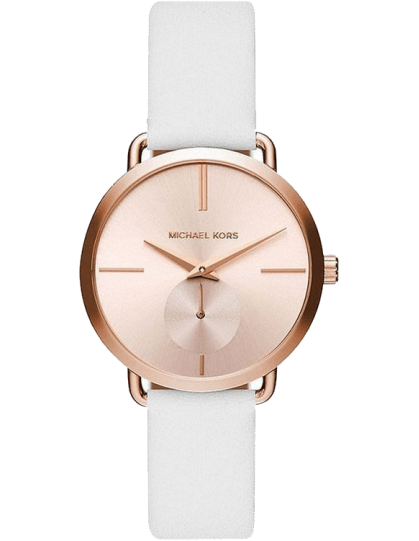 Michael Kors Portia Rose Gold Dial White Leather Strap Watch For Women - MK2660