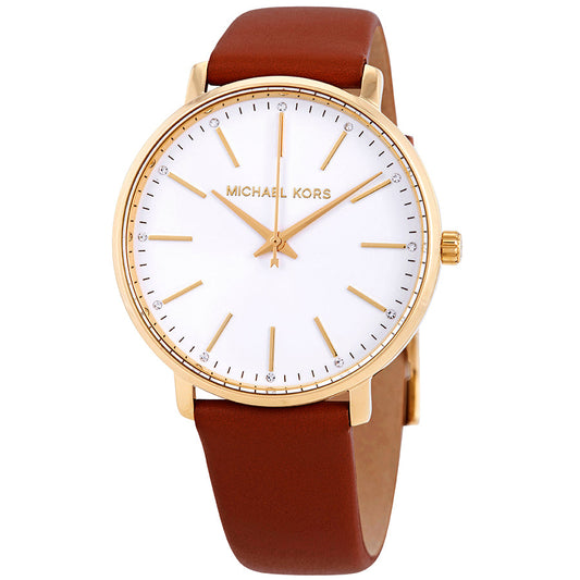 Michael Kors Pyper Quartz Silver Dial Brown Leather Watch For Women - MK2740