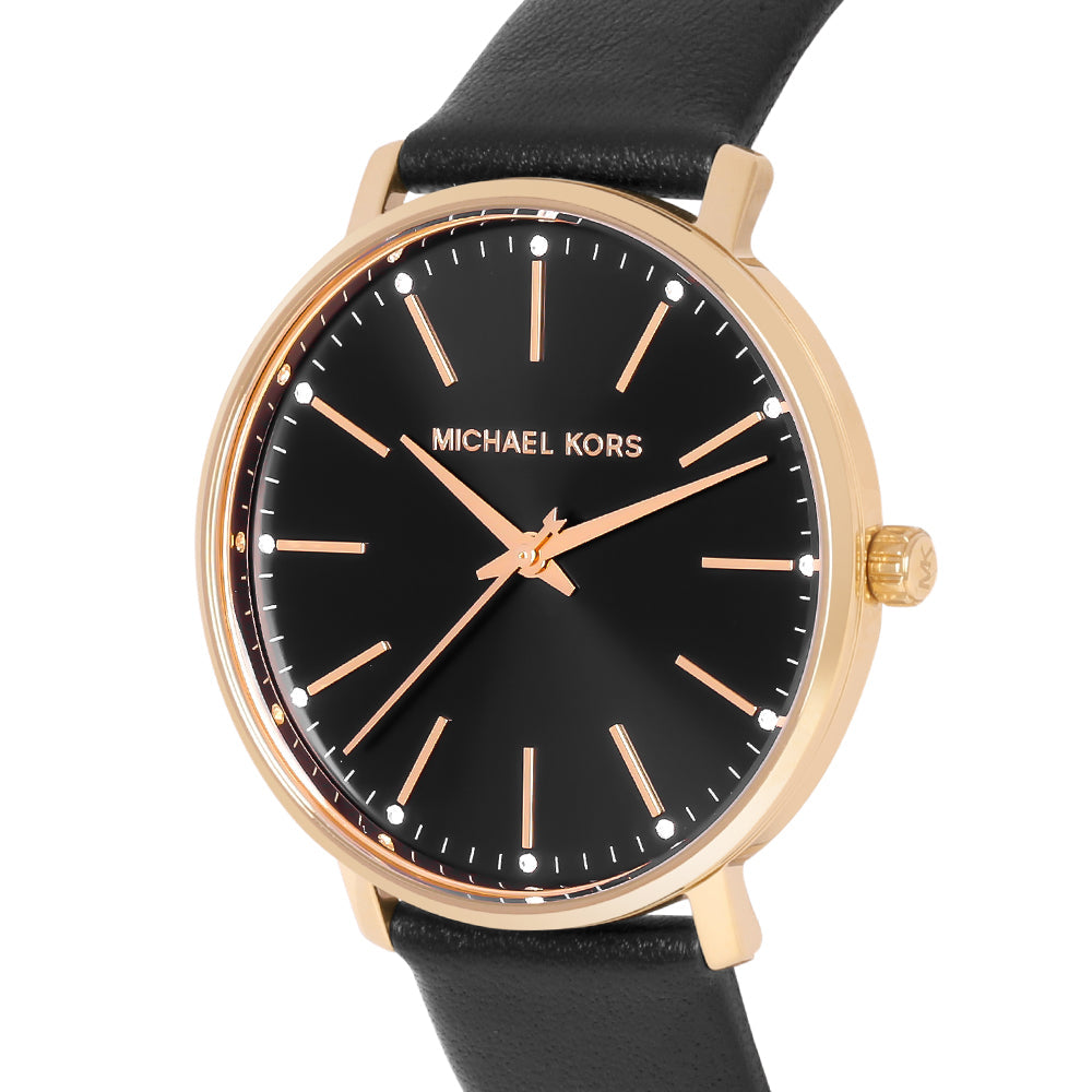 Michael Kors Pyper Black Dial Black Leather Strap Watch For Women - MK2747