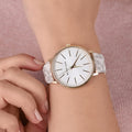 Michael Kors Pyper Quartz Silver Dial White Leather Strap Watch For Women - MK2858