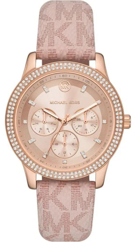 Michael Kors Tibby Multifunction Rose Gold Dial Pink Leather Strap Watch For Women - MK2955