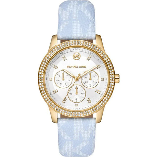 Michael Kors Tibby Multifunction White Dial Blue Leather Strap Watch For Women - MK2965