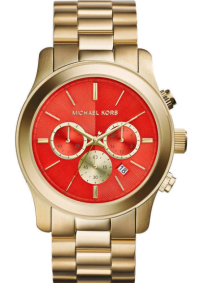 Michael Kors Runway Quartz Orange Dial Gold Steel Strap Watch For Women - MK5930