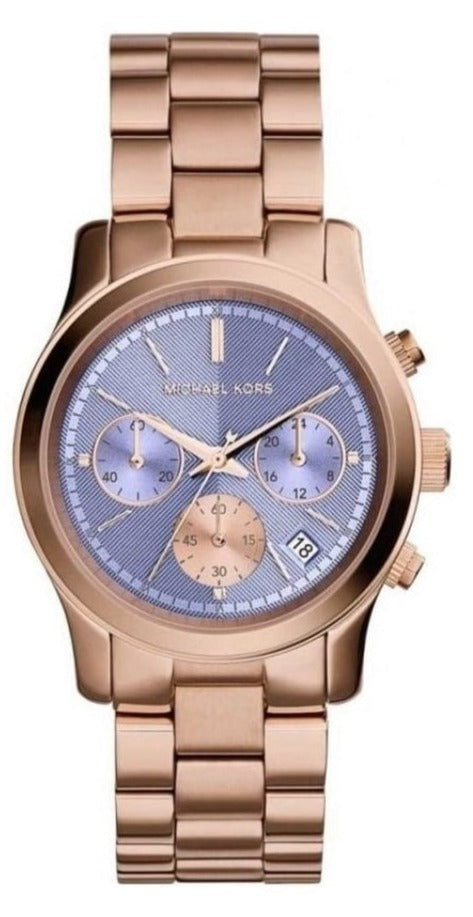 Michael Kors Runway Chronograph Purple Dial Rose Gold Steel Strap Watch For Women - MK6163