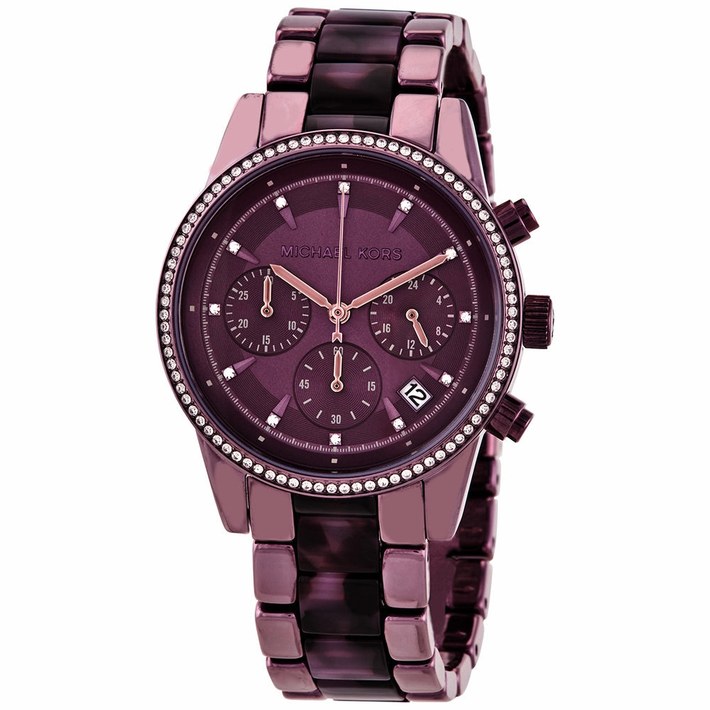 Michael Kors Ritz Chronograph Purple Dial Purple Steel Strap Watch For Women - MK6720