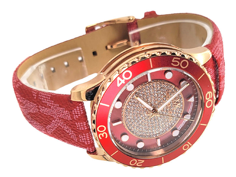 Michael Kors Runway Three-Hand Quartz Red Dial Red Leather Strap Watch For Women - MK7179