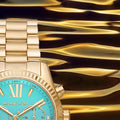 Michael Kors Lexington Chronograph Sky Blue Dial Gold Steel Strap Watch For Women - MK7216