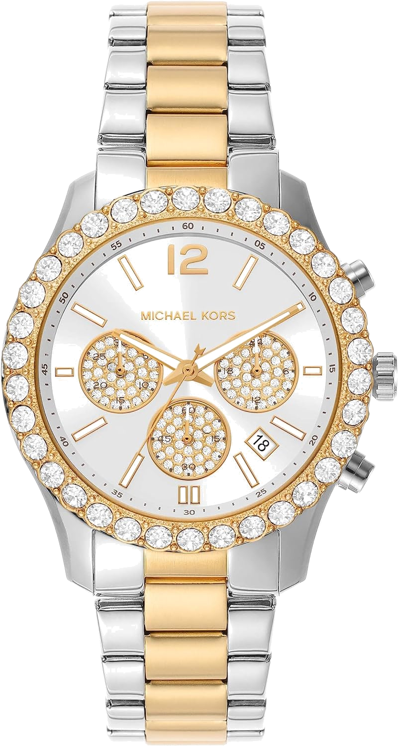 Michael Kors Berkley Chronograph Silver Dial Two Tone Steel Strap Watch For Women - MK7415