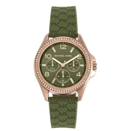 Michael Kors Mini Pilot Chronograph Green Dial Green Silicone Strap Watch For Women - MK7421