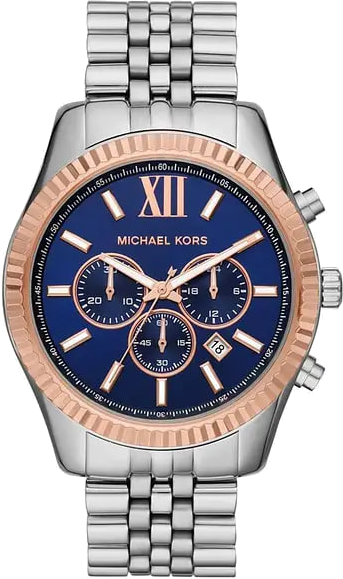 Michael Kors Lexington Chronograph Blue Dial Silver Steel Strap Watch For Men - MK8689