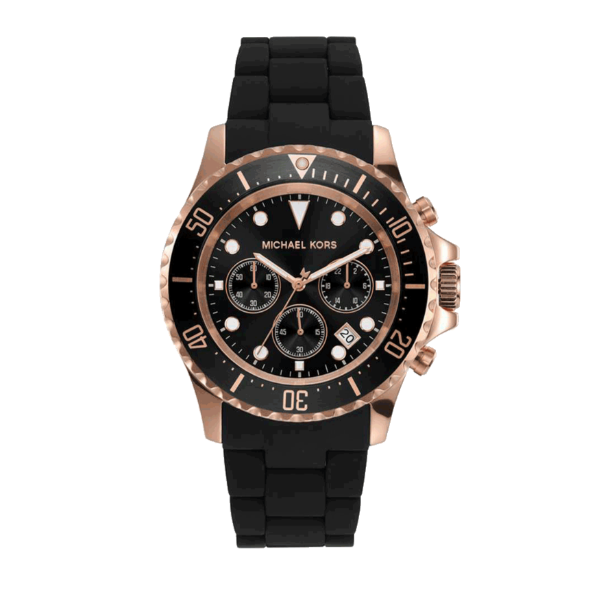 Michael Kors Everest Chronograph Black Dial Black Silicone Strap Watch For Men - MK9055