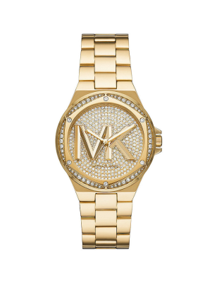 Michael Kors Lennox Three Hand Gold Dial Gold Steel Strap Watch For Women - MK7229