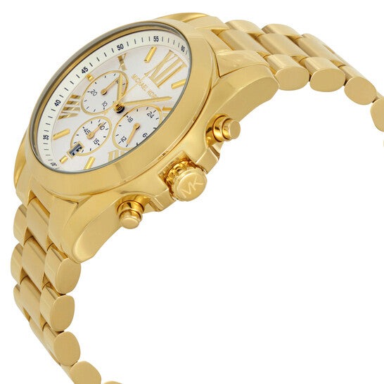 Michael Kors Bradshaw Chronograph White Dial Gold Steel Strap Watch For Women - MK6266