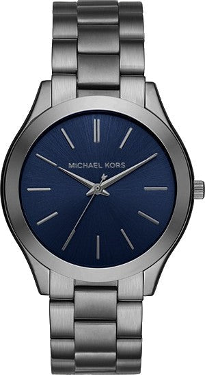 Michael Kors Slim Runway Blue Dial Grey Steel Strap Watch For Men - MK8584