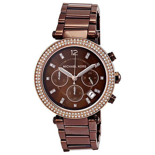 Michael Kors Parker Chronograph Brown Dial Brown Steel Strap Watch For Women - MK5578