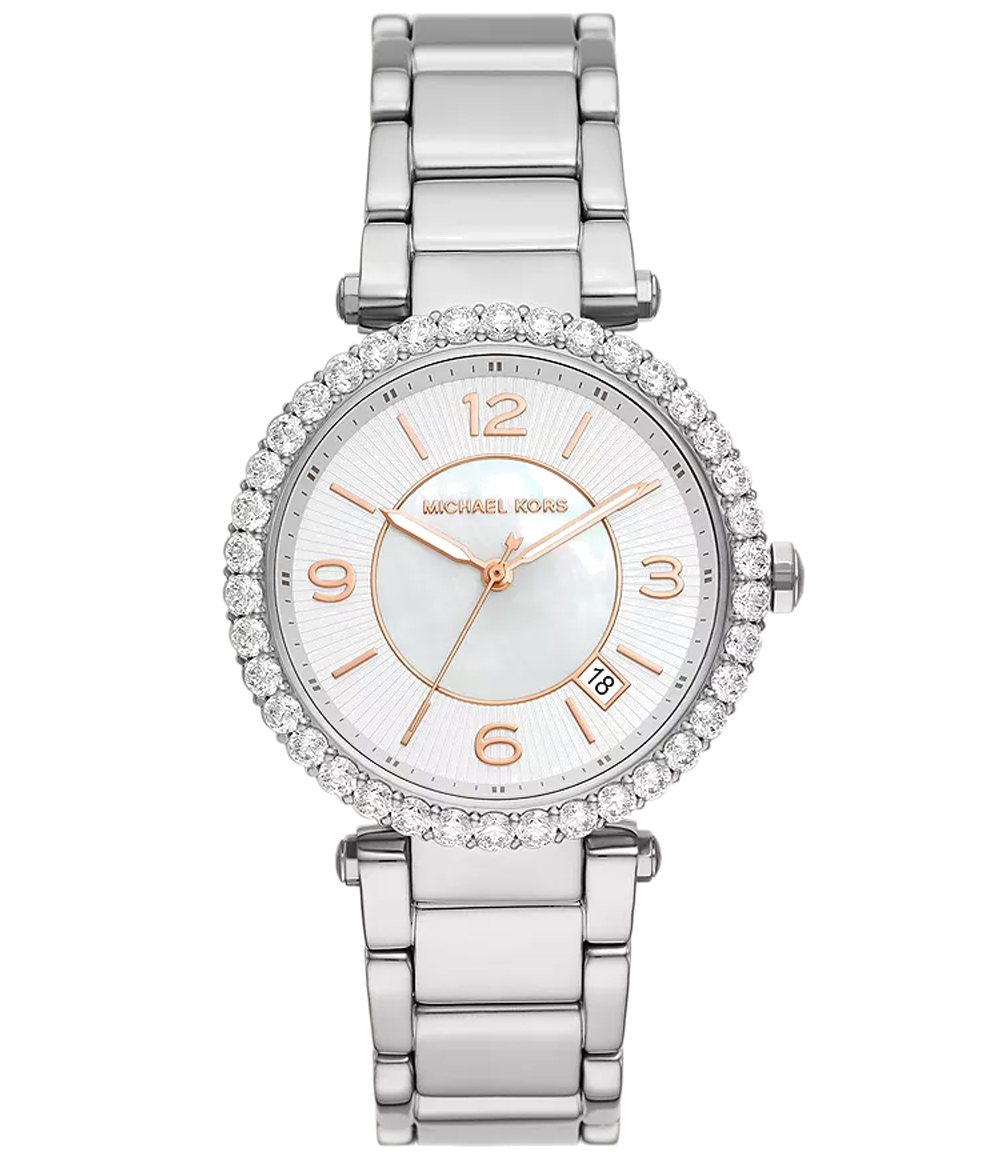 Michael Kors Parker Three Hand White Dial Silver Steel Strap Watch For Women - MK4694