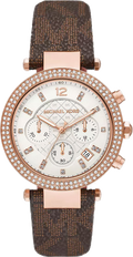 Michael Kors Parker Chronograph White Dial Brown Leather Strap Watch For Women - MK6917