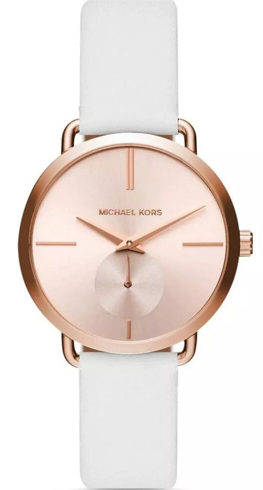 Michael Kors Portia Rose Gold Dial White Leather Strap Watch For Women - MK2660