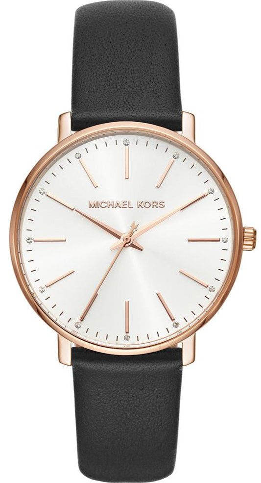 Michael Kors Pyper Quartz White Dial Black Leather Strap Watch For Women - MK2834