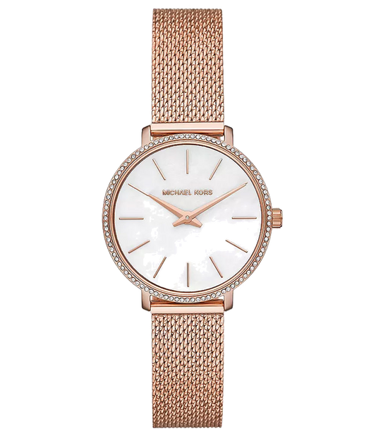 Michael Kors Pyper Quartz White Dial Rose Gold Mesh Strap Watch For Women - MK4588