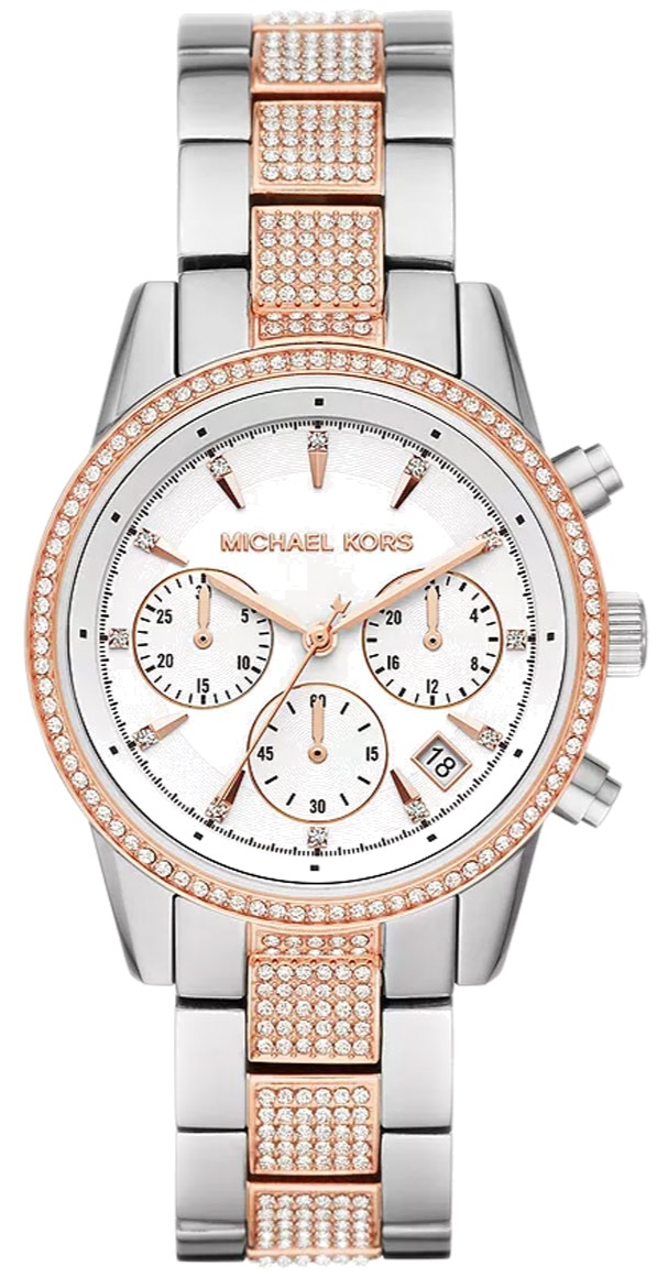 Michael Kors Ritz Chronograph White Dial Two Tone Steel Strap Watch For Women - MK6651