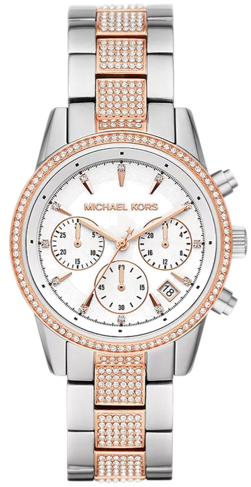 Michael Kors Ritz Chronograph White Dial Two Tone Steel Strap Watch For Women - MK6651