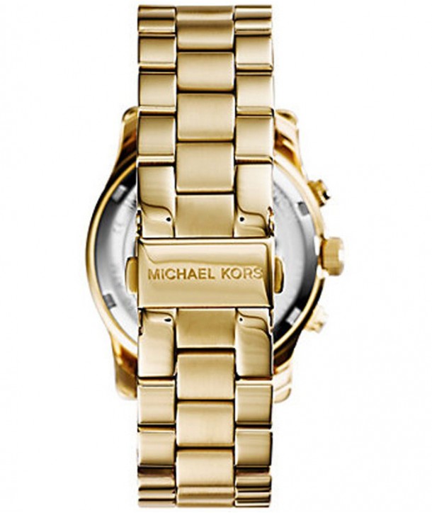 Michael Kors Runway Chronograph Orange Dial Gold Steep Strap Watch For Women - MK6162