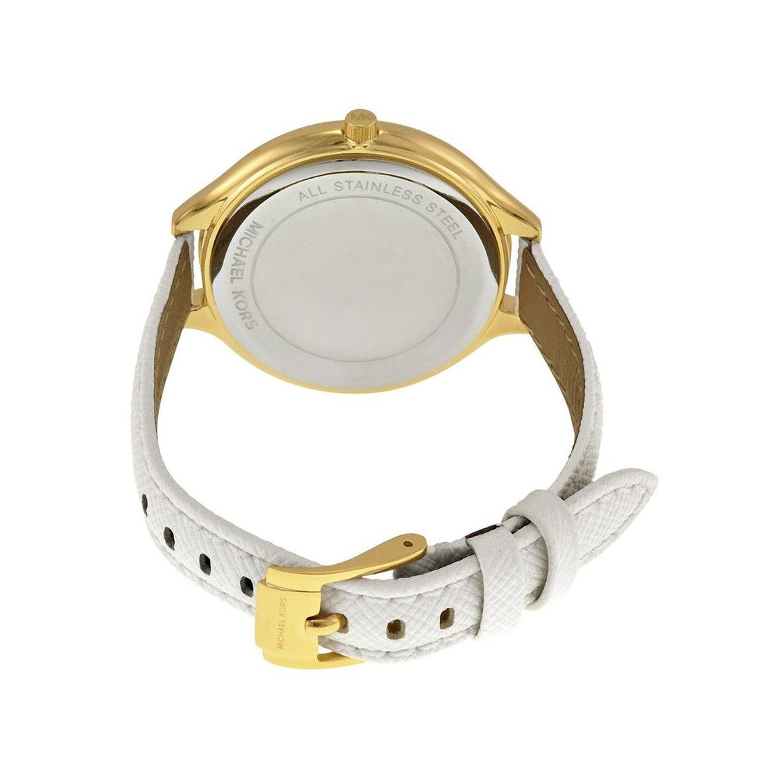 Michael Kors Slim Runway Quartz Gold Dial White Leather Strap Watch For Women - MK2389