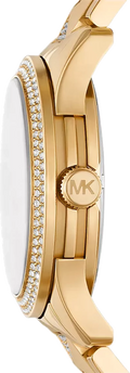 Michael Kors Runway Three Hand Green Dial Gold Steel Strap Watch For Women - MK7390