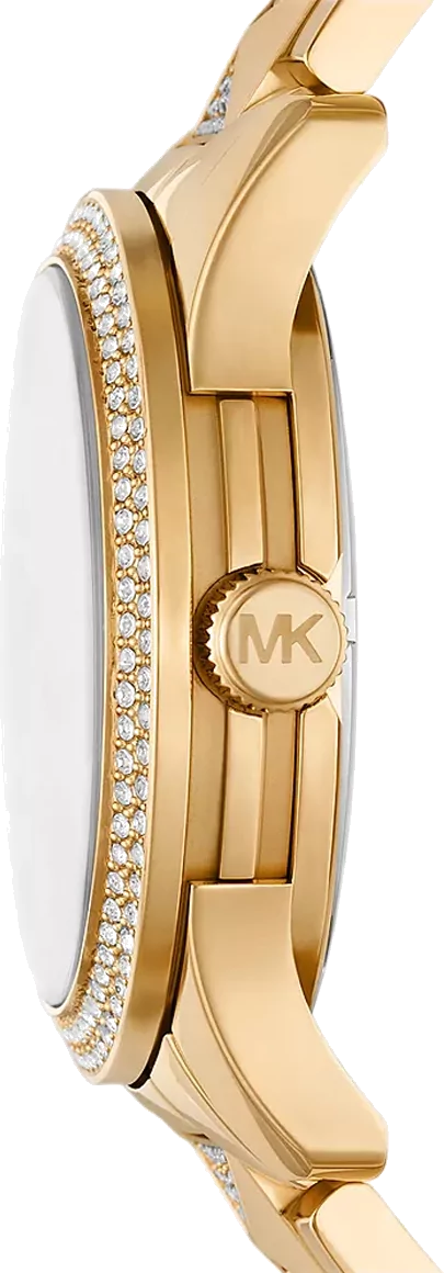 Michael Kors Runway Three Hand Green Dial Gold Steel Strap Watch For Women - MK7390