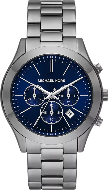 Michael Kors Slim Runway Chronograph Blue Dial Grey Steel Strap Watch For Men - MK8987