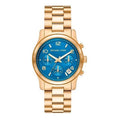 Michael Kors Runway Chronograph Blue Dial Gold Steel Strap Watch For Women - MK7353