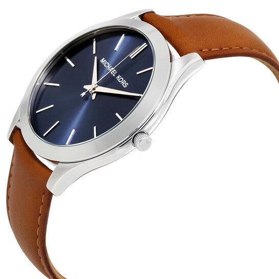 Michael Kors Slim Runway Analog Blue Dial Brown Leather Strap Watch For Men - MK8508