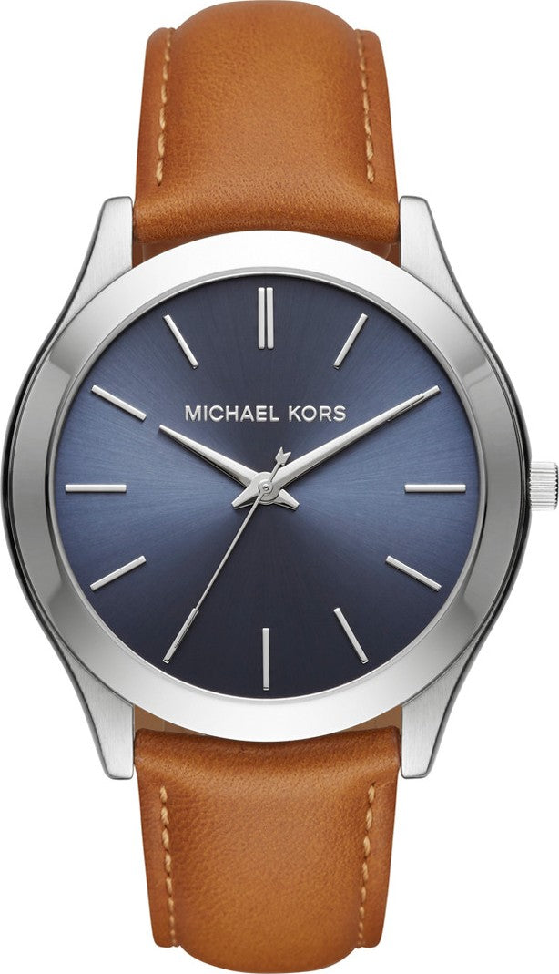 Michael Kors Slim Runway Analog Blue Dial Brown Leather Strap Watch For Men - MK8508