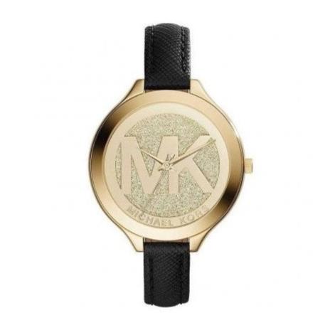 Michael Kors Slim Runway Quartz Gold Dial Black Leather Strap Watch For Women - MK2392