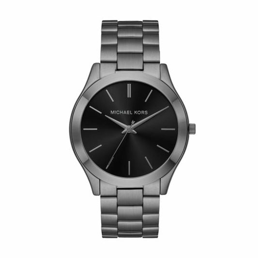 Michael Kors Slim Runway Quartz Black Dial Grey Steel Strap Watch For Men - MK1044