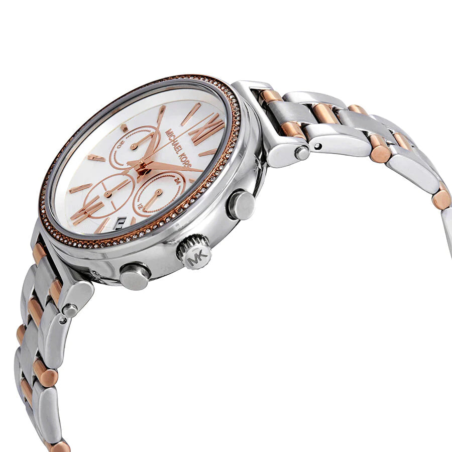 Michael Kors Sofie Chronograph Quartz White Dial Two Tone Steel Strap Watch For Women - MK6558