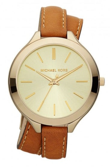 Michael Kors Runway Gold Dial Brown Leather Strap Watch For Women - MK2256
