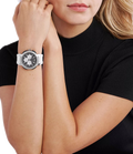 Michael Kors Sidney Multifunction Black Dial White Silicone Strap Watch For Women - MK6947